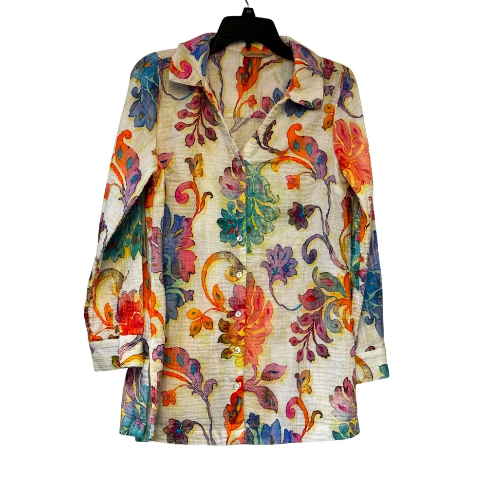 Soft Surroundings Floral Paisley Cotton Gauze Button Down Tunic Top‎ Small 2FJ10